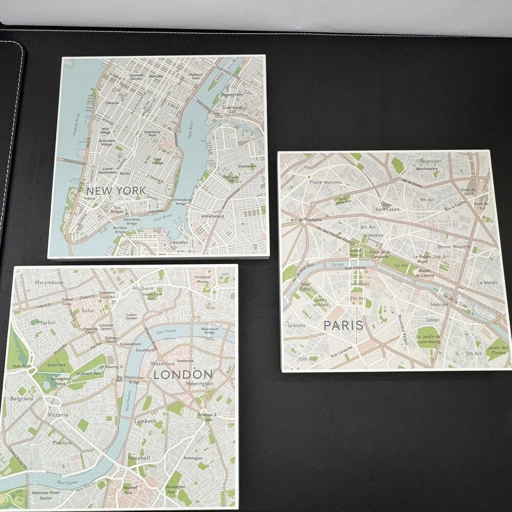 Lot of 3 Ikea Bjornamo Framed City Maps London New York Paris Home Wall Decor